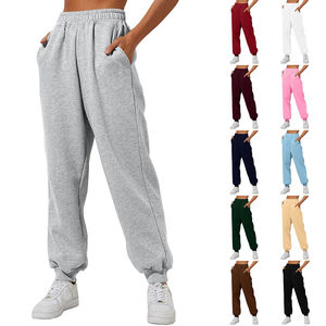 Pantalones de chándal de invierno con forro polar antibolitas de algodón 100% para mujer, ropa de calle con cierre de cordón, longitud completa plana, 320g - Product Image 6
