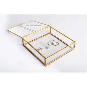 Уникальный дизайн, латунная стеклянная коробка для настольного декора, коробка для украшений