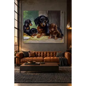 Impression sur toile : Fida, la mère teckel avec ses chiots dans le grange - Product Image 4
