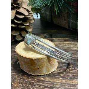 Navajo-Made Mohave Turquoise & Sterling <b>Silver</b> <b>Cuff</b> <b>Bracelet</b> Cultural Collectible Jewelry - Product Image 3
