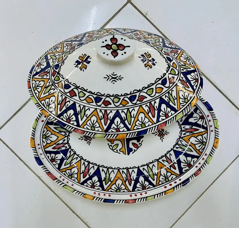 Bunte hand bemalte Ovall Keramik Tajine handgemachte Portion bleifreien Tajine Topf hand gefertigte marok kanis che Töpfe