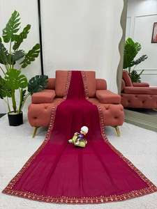 Diseñador Heavy Faux Georgette Thread & Sequence Work Sari y Mono Banglori Blusa de seda Thread & Sequence Work con cinturón - Product Image 3