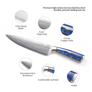 ชุดมีดเชฟแบบขายส่ง ผลิตตามสั่ง OEM ODM เหล็กดามัสกัส 67 ชั้น ใบมีดตรง ทำมือ ใช้ได้ทั้งมือซ้ายและขวา 5 ชิ้น สีตามสั่ง - Product Image 4