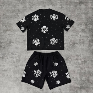 Survêtement personnalisé Survêtement d'été Lavage à l'acide Deux Ensemble de 2 pièces sérigraphie Ensemble de shorts et t-shirts courts pour hommes - Product Image 5