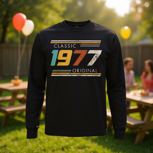 T-shirt classica vintage a maniche lunghe edizione compleanno 1977, originale promozionale vintage 1977 - Product Image 3