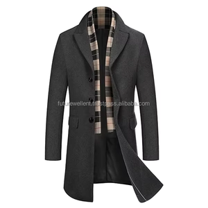 Otoño Invierno nueva moda Turn-Down Collar Color sólido abrigo Simple botón Casual hombres abrigo largo lana Casual abrigo - Product Image 5