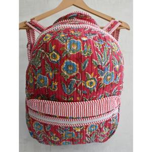 <b>Lightweight</b> Cotton Boho Quilted Mini <b>Backpack</b> Indian Hand Block Print Floral Design Zipper Closure Unisex Travel Beach School - Product Image 1