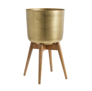 Maceta de metal de latón con soporte de madera y maceta de Interior de oro Premium para decoración de hogar y oficina - Product Image 4