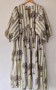 Vestido MIDI con estampado de bloques, mini vestido, palmera a rayas Vestido largo con estampado de bloques, cuello profundo con cuerda más cerca - Product Image 6