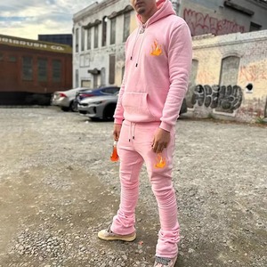 Conjunto de chándal de dos piezas para hombre, 100% algodón, oversize, de forro polar, personalizado, con cordón, estilo urbano, venta al por mayor - Product Image 4
