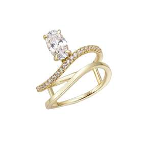Anillo Elegante y Único Chapado en Oro de 18K, Anillo Flotante Ovalado de Doble Ola para Mujer, Anillo de Lujo para Uso Diario, Regalo de Joyería - Product Image 1