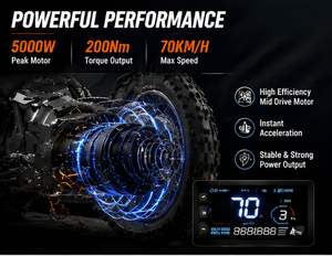Moto tout-terrain électrique 60V 5000W Peak M5 Pro, vitesse maximale 70 km/h, avec moteur central et batterie longue autonomie - Product Image 2