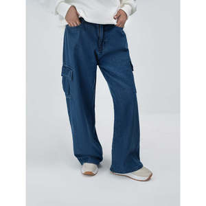 Pantalon Cargo en Denim Respirant Coupe Décontractée Mi-Haute Mélange Coton Toile 320g Lavage Moyen Conception Personnalisée Marque Privée Fournisseur OEM ODM - Product Image 2