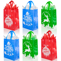 Bolsas de Regalo Navideñas de Papel Kraft con Asas de Cinta, Diseño de Adornos, Impresión Digital, Cordón, Colores Rojo/Azul/Verde