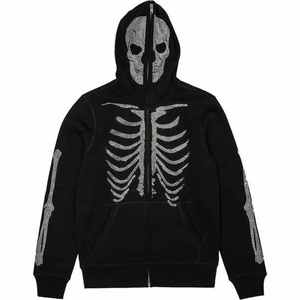 Visage Total Zipper Rhinestone Hoodie Logo personnalisé Hip Hop Oversize Rhinestone Full Zip up Hoodies - Product Image 2