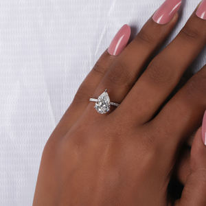 14KT Chapado en oro sólido Pave Ajuste Anillo de compromiso Pera Cut Lab Grown Diamond Half Eternity Round Cut Side Diamond Ring Mujeres - Product Image 3