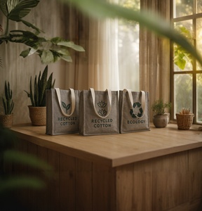 Bolsa de compras de algodón ecológico biodegradable con estilo, Asa de parche con patrón geométrico para uso diario, elementos esenciales sostenibles - Product Image 5