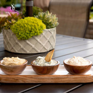 Best-seller Plateau de service moderne ovale en bois 3 bols en émail blanc pour Diwali Ramadan Mariage Décoration intérieure Service multifonctionnel - Product Image 3