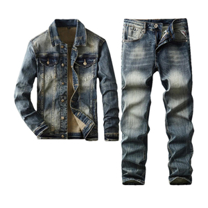 Tùy Chỉnh Hot Bán Thoáng Khí Chất Lượng Cao Hip Hop Của Nam Giới Làm Việc Denim Áo Khoác & Quần Thiết Lập 2025 Mới Đến Hai Mảnh Thời Trang Thiết Lập - Product Image 1