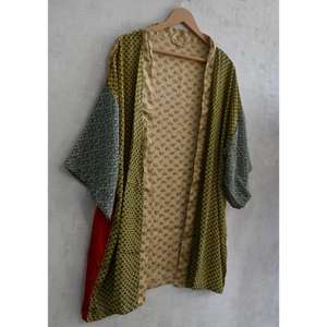 Kimono de Seda para Mujer, Casual, de Otoño, Talla Grande, Hasta la Rodilla, Transpirable, con Estampado Floral y Patchwork - Product Image 2