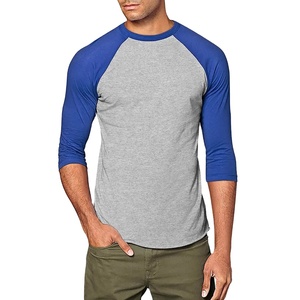 Camiseta de manga larga de raglán para hombre, camisa de diseño de alta calidad con mangas de color azul y cuerpo gris a la venta con precios económicos - Product Image 1