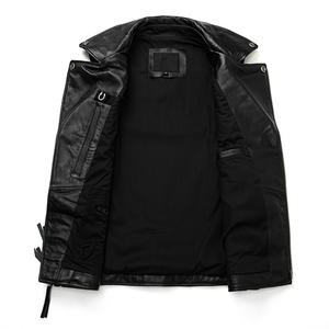 <b>Men's</b> High Quality Classic Asymmetrical Moto Rider Genuine Cowhide Leather <b>Waistcoat</b> Lapel Collar Sleeveless Winter Outer Wear - Product Image 5