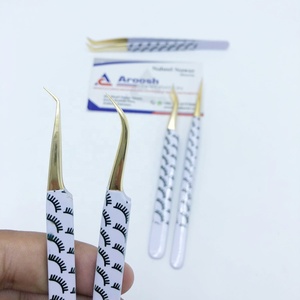 Ensemble de pinces à épiler professionnelles de haute qualité pour extensions de cils, avec embout doré imprimé, logo personnalisé, en acier inoxydable, durable - Product Image 5