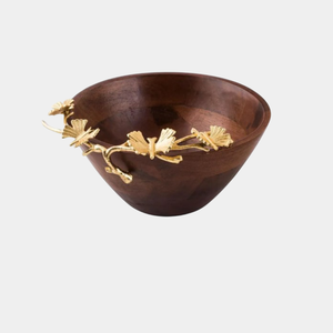 Tazón de madera de mango con diseño de Ginkgo de mariposa de lujo, tazón decorativo para mesa, ensaladera para decoración de bodas y fiestas - Product Image 1