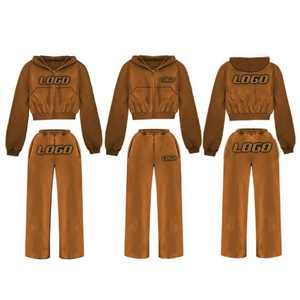 Top corto con capucha para mujer, chándal para correr, conjunto de dos piezas Y2K, ropa de mujer, diseño de logotipo personalizado, chándal, ropa de calle informal - Product Image 5