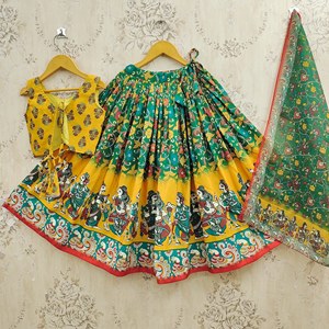 Lehenga Choli Étnico para Niñas, Largo hasta el Suelo, de Poliéster con Materiales Reciclados, Listo para Usar, para Bodas y Fiestas de Diwali, Adecuado para la Edad - Product Image 3