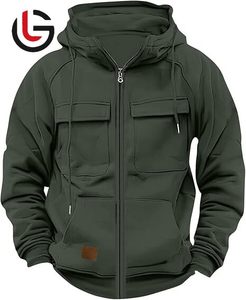 OEM 100% sweat à capuche en molleton de coton pour hommes capuche avant 2 deux poches quart fermeture éclair poche kangourou manches raglan couleur grise respirant - Product Image 1