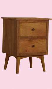 Table de chevet en bois massif moderne du milieu du siècle avec deux tiroirs Table de chevet - Product Image 2