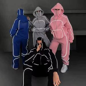 Conjunto de Sudadera y Pantalones Oversize Personalizados de Alto Gramaje con Capucha Doble y Máscara de Esquí, Estilo Urbano Holgado Reflectante Unisex - Product Image 1