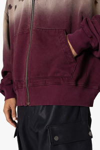 Sweat à capuche délavé à l'acide de qualité supérieure pour hommes avec impression bouffante | Design déchiré, Sweat à capuche thermique zippé en polaire lourde de haute qualité - Product Image 4