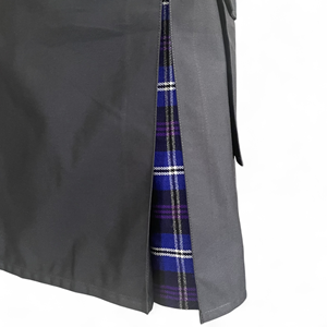 Kilt Utilitario Híbrido de Tela de Algodón Twill de 290 Gsm para Hombre con Estilo de Pantalón Cargo Negro con Tartán Escocés - Product Image 5