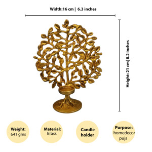 Arbre en laiton magnifiquement sculpté avec un porte-bougie rehausse votre décoration tout en offrant une lumière ambiante douce - Product Image 2