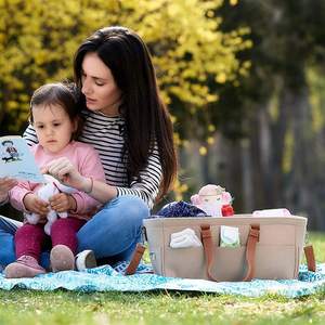 Gran oferta, bolsa de almacenamiento portátil con múltiples bolsillos de fieltro para pañales de bebé, cesta organizadora de coche de gran capacidad para bebé con asas - Product Image 2