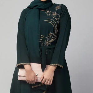 Elegante Vestido Islámico Modesto de Lujo para Mujer, Adornado a Mano con Lentejuelas y Cuentas, Mangas de Tirantes, Largo hasta el Suelo, Bordado, Recto, de Crepé - Product Image 1