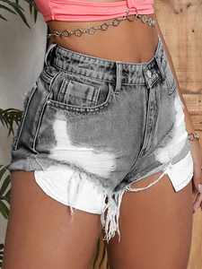 การออกแบบที่กําหนดเองฤดูร้อนผ้าฝ้ายบริสุทธิ์ผ้ายีนส์ล้างกางเกงขาสั้นถนนสวมกางเกงขาสั้นถุงยีนส์ด้วยเย็บปักถักร้อยสําหรับผู้หญิง - Product Image 6