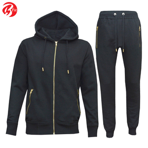 Hombres Plain Slim Fit Chándales Conjunto de algodón de lana Top Bottoms Jogging Joggers Gym Wear Chándales Set - Product Image 2