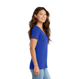 T-shirt en coton à col en V pour femmes, coupe décontractée et confortable, impression de logo personnalisé, usine de vêtements OEM - Product Image 4