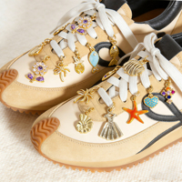 Breloques de chaussures DIY en acier inoxydable de haute qualité, plaquées or 18 carats, série Océan, avec fermoir mousqueton pour lacets