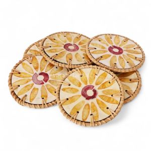 แผ่นรองแก้วหวายธรรมชาติแบบขายส่ง ประดับมุก สำหรับใช้กับกาแฟ ชา และเป็นของตกแต่งป้องกันโต๊ะ - Product Image 3