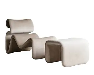Modern Design Bendy Lounge Chair With Ottoman Smooth Lines Hand Sew Fabric Living Room Furniture