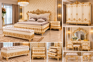 Meubles de chambre à coucher de style baroque pour maisons/villas de luxe, lit king size avec coiffeuse, ensemble de chambre à coucher en teck pour la maison, USA - Product Image 5