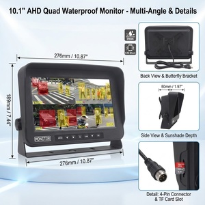 Monitor IPS AI <span class=keywords><strong>BSD</strong></span> de 10.1 Pulgadas con Cámara de Reversa Impermeable IP69K | Grabador DVR de 4 Canales con Advertencia de Peatones 1080P, 12-36V para Maquinaria Portuaria - Product Image 3