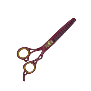 Tijeras de adelgazamiento de peluquero de alta calidad Tijeras de adelgazamiento con mango de diseño perforado recubierto de color marrón - Product Image 1
