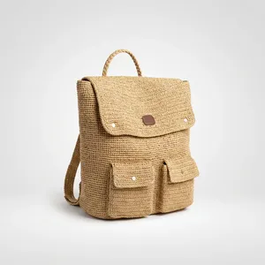 Mochila de Rafia para Mujer, Diseño Cuadrado Informal, Correa de Hombro Desmontable, Gran Capacidad, Cierre Interior con Cremallera, Ligera - Product Image 1