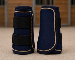 Navy Blue Cotton Horse Saddle Pad Set with Bell <b>Boots</b> Brushing <b>Boots</b> Saddle <b>Cover</b> & Polo Bandages Jumping Style Quilted - Product Image 3