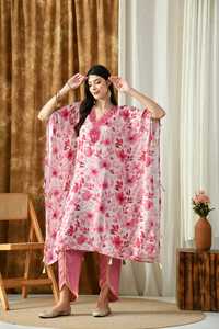 Ensemble caftaan Maslin imprimé numérique miroir lourd travail manuel élégant vêtements traditionnels musulmans accessoires Viscose fête quotidienne - Product Image 6